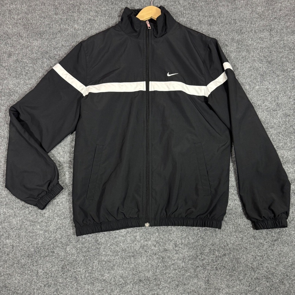 Nike Windbreaker Track Jacket Full Zip Mesh Lined Womens Size S Black White EUC